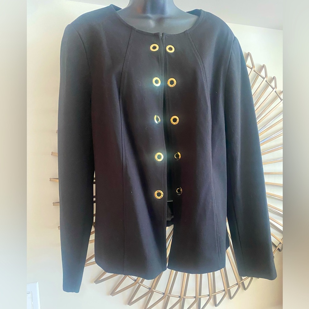 TanJay Black and Gold Blazer with gold clasp Closure size 12